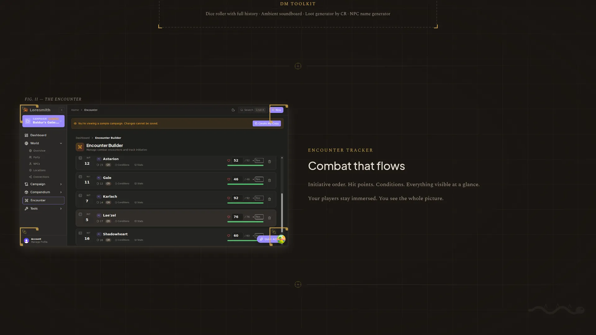 Landing page showing feature overview